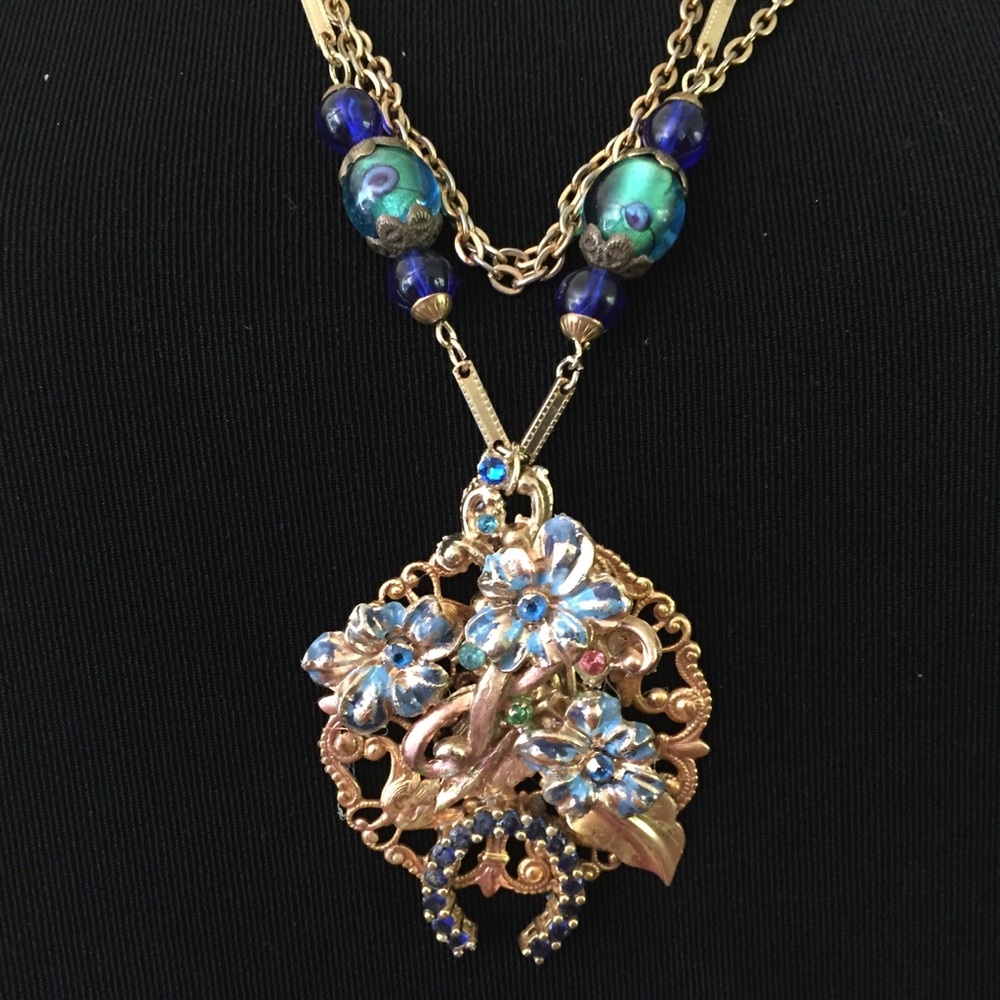 Sterling Sapphire Horseshoe Lampwork Necklace